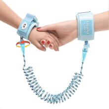 Corde de traction anti-perte pour enfant, bracelet poignet sécurisé verrouillable, 1,5m bleu, réflectissant, rotation 360
