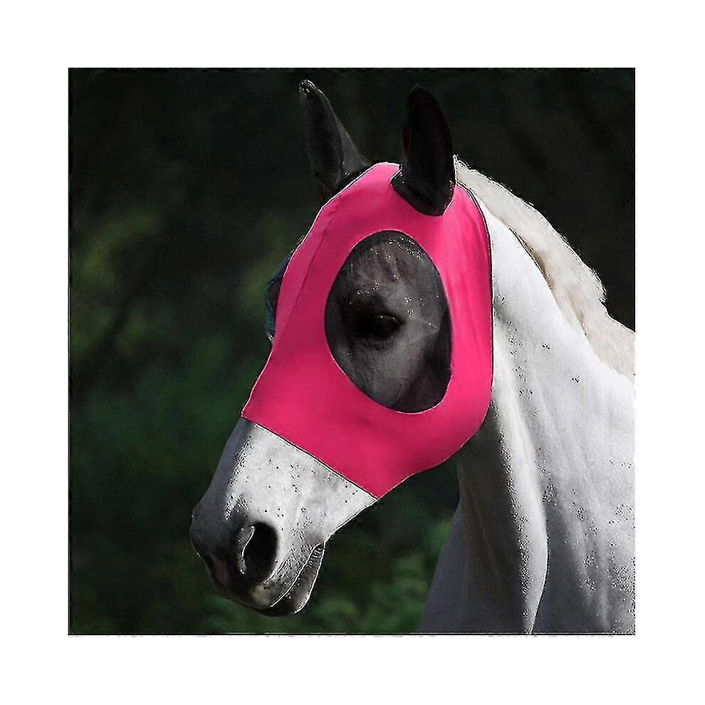 Horse Face Mask, 60g, Knitted Fabric + Mesh Fabric, Rose Red, Horse Flying, Mosquito Repelling