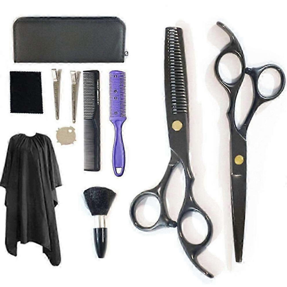 Professional Hairdressing Kit 9-Piece with Scissors, Thinning Shears, Combs, Clips and Cape