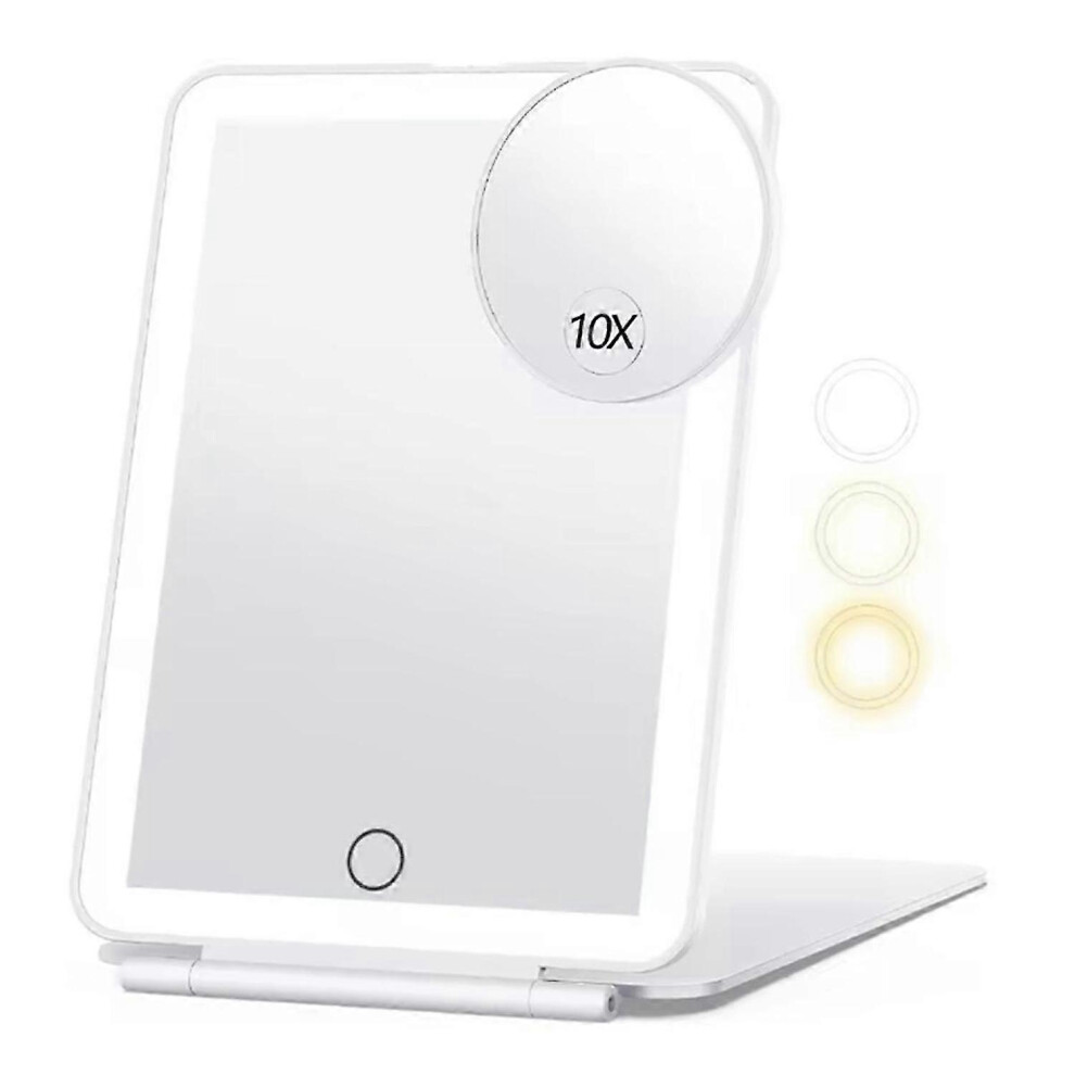 Portable Rechargeable Makeup Mirror with Tri-Color Adjustable Lighting, High-Definition Vanity Mirror
