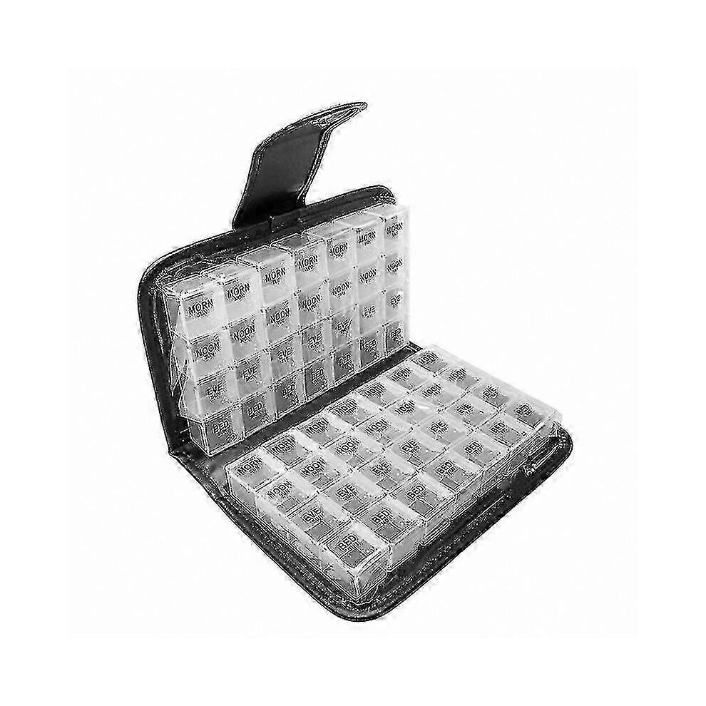 14-Day Pill Organizer Travel Case with Leather Bag, 28 Compartments for Medicine & Vitamin Storage
