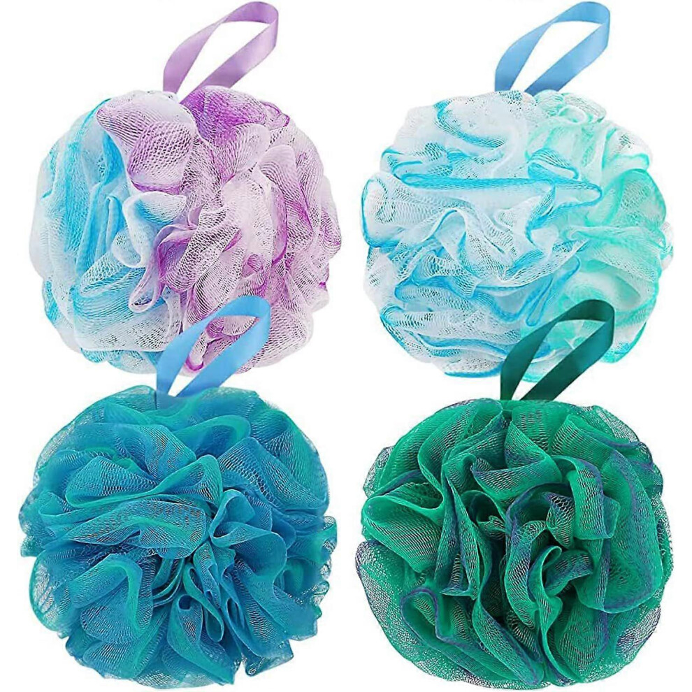 Shower Sponge 4-Pack Mesh Loofah for Body Exfoliation and Massage