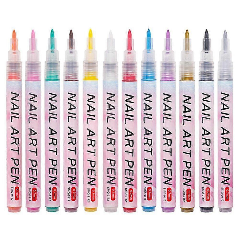 Nail Art Pens for DIY Nail Painting, 12pcs Acrylic Pigment Nail Point Graffiti Pens