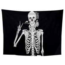 (Style 24) Wandteppich mit Blumen- und Totenkopfmuster, farbenfrohes menschliches Skelett zum Aufhängen als Dekoration für Schlaf- oder Wohnzimmer.