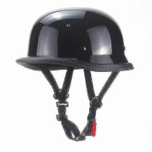 (Bright Black, M) Vintage German Half Face Cruiser Motorcycle Helmet