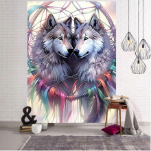 (80x60in) Old Wolf Tapestry Wall Hanging Bedroom Throw Blanket Bedspread Backdrop Gift GT 384