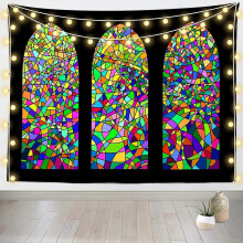 (80x60in) Marokkansk glassmaleri-teppe i vintage middelalderpalass, fargerikt steinstoff, veggteppe til soverom, stue, studentboligdekor GU 278