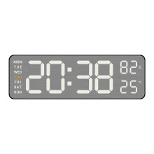 (White) USB Powered Large Digital Wall Clock 9 Inch Temperature Humidity Week Auto Dimmer Table Clock Electronic LED Alarm Clock 12/24H