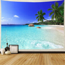 (80x60in) Ocean Beach Tapestry Wall Hanging Tropical Paradise Coconut Palm Tree Bohemian Hippie Art Home Decor GU 0413