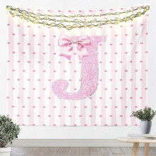 (60x40in) Rosa sløyfe med initialer, veggteppe med J, drømmende prinsesse, kawaii sløyfe, tegneseriekunst for jenteromsdekor GU 1776