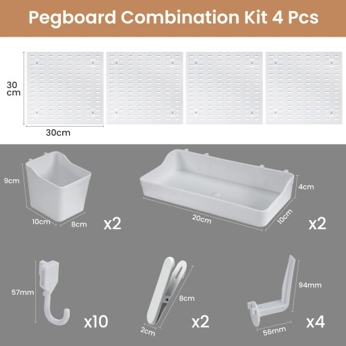 CROWNSHOP Pegboard Combination Set 2828cm 4 Panels with 20 Accessorie