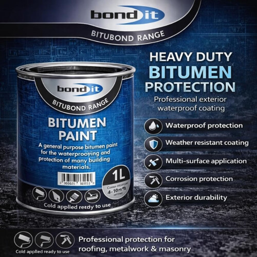 EDE Group Bond It Bitumen Paint 1L  SolventBourne Bituminous Black Wat