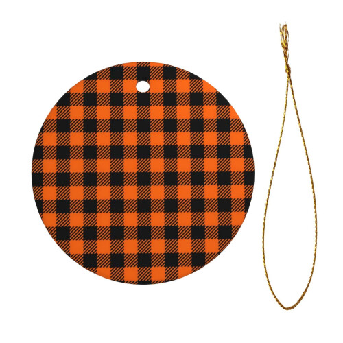 Black and orange gingham Christmas tree ornament ceramic 1 1
