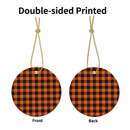 Black and orange gingham Christmas tree ornament ceramic 1 2