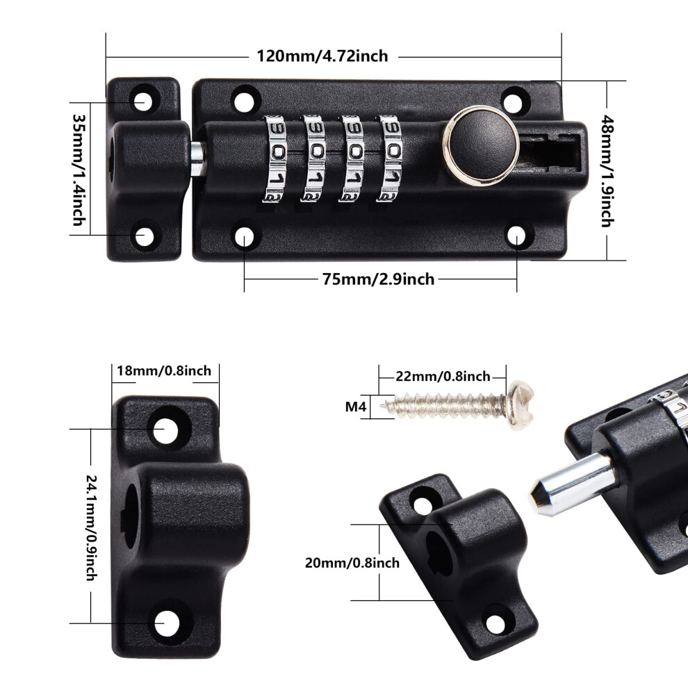 Nivaobi Combination Locking Bolt 4 Digit Sliding Lockable Padbolt 120M 5005959294031