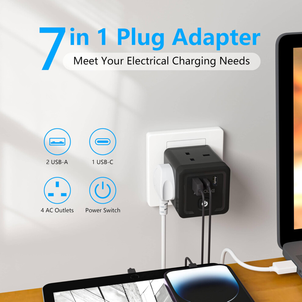 Photos - Electrical Wire & Cable Multi Plug Adapter with 3 USB AICODE 4 Way Multi Plug Extension with U