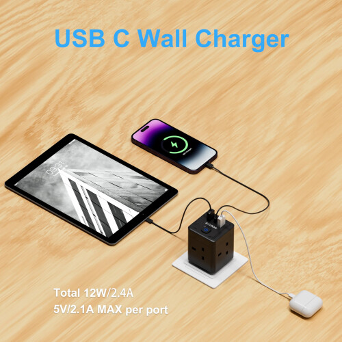 Multi Plug Adapter with 3 USB AICODE 4 Way Multi Plug Extension with U 1