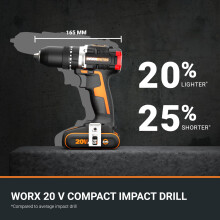 WORX WX3551 20V 55Nm Cordless Brushless Combi Hammer Impact Drill with