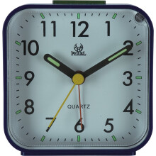 (Blue) Square small alarm clock fashionable bedside clock silent movement luminous pointer with night light with alarm clock function