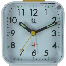 (White) Square small alarm clock fashionable bedside clock silent movement luminous pointer with night light with alarm clock function