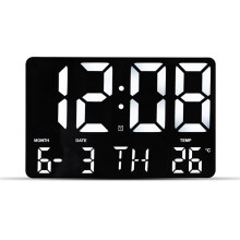 (White) Large Digital Wall Clock USB Powered Time Calendar Time Day Month Temp Display Electronic LED Alarm Clock