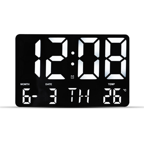(White) Large Digital Wall Clock USB Powered Time Calendar Time Day Month Temp Display Electronic LED Alarm Clock