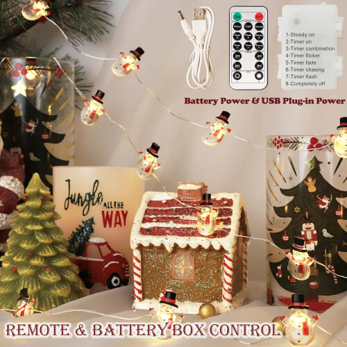 Christmas String Lights Snowman 10ft 30LED USB/Battery 2