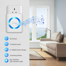 TECKNET Wireless Doorbell IP65 Waterproof Plug in Doorbell with Batter