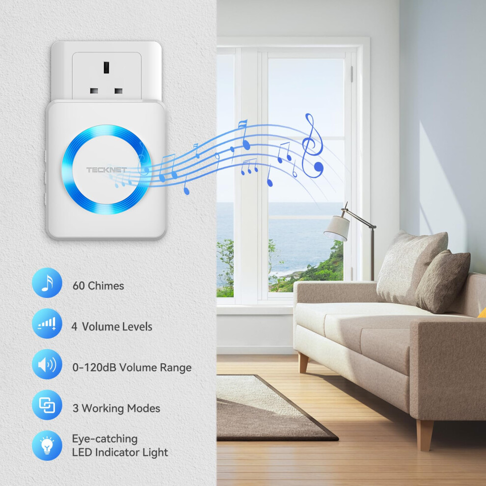 Tecknet Wireless Doorbell Ip65 Waterproof Plug In Doorbell With Batter