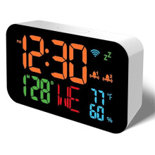 (White shell orange) WiFi desktop clock humidity calendar smart thermometer and digital LED display support WiFi automatic calibration alarm clock