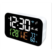 (White shell white) WiFi desktop clock humidity calendar smart thermometer and digital LED display support WiFi automatic calibration alarm clock