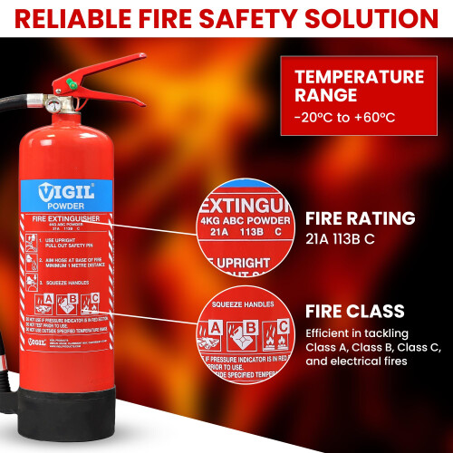 Vigil Dry Powder Fire Extinguisher 4kg - ABC Fire Extinguisher with Bracket 1