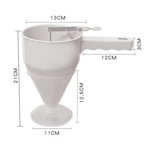 Plastic Pancake Batter Funnel with Shelf and Piston 1