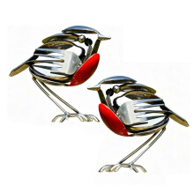 (2pcs) Handcrafted Robin Ornament Recycled Cutlery Rustic Red Chest Bird Statue Eco Friendly Garden Outdoor Decor