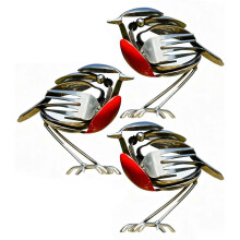 (3pcs) Handcrafted Robin Ornament Recycled Cutlery Rustic Red Chest Bird Statue Eco Friendly Garden Outdoor Decor
