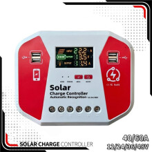 Solar Charge Controller 12V 24V 48V Auto PV Regulator with LCD Display 4 USB for Lead Acid and Li Battery 40A