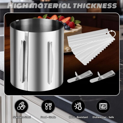 Extra-Tall (20 cm) Adjustable Cake Ring with Scale. Adjustable Stainless Steel Baking Ring (16-30 cm) ,for Baking 1