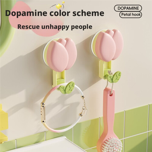 6pcs Cute Tulip Shaped Suction Cup Wall Hook, No Drill Removable Decorative Hook-Three Colors 2
