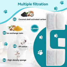 6 Filtros de Repuesto + Esponjas para Bomba para Fuente de Agua para Gatos FEELNEEDY de 108 Oz/3,2 L [FN-W17] Filtros para Fuente de Agua para