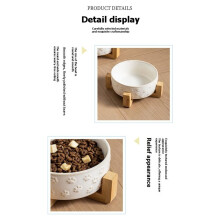 Ceramic Pet Bowl with Bamboo Stand Straight-Rim Design Anti-Tipping Bowl for Cats and Dogs (Food or Water)