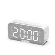 (G10 White) Desktop Alarm Clock Bluetooth wireless audio mini LED mirror digital clock mobile phone speaker stereo audio TF Card FM radio