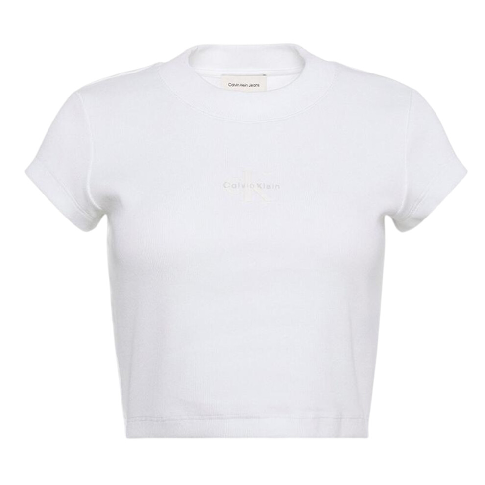 Calvin Klein (12 Uk, White) Womens/Ladies Mono Logo Ribbed Crop Top