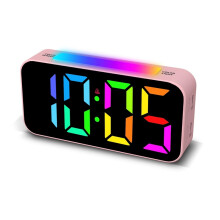 (C) RGB night light LED alarm clock with mood light 2 alarms with vibrator digital night light clock bell USB power