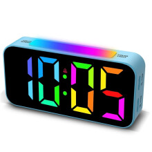 (B) RGB night light LED alarm clock with mood light 2 alarms with vibrator digital night light clock bell USB power