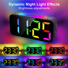 (RGB) RGB night light LED alarm clock with mood light 2 alarms with vibrator digital night light clock bell USB power
