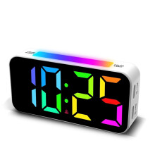 (A) RGB night light LED alarm clock with mood light 2 alarms with vibrator digital night light clock bell USB power