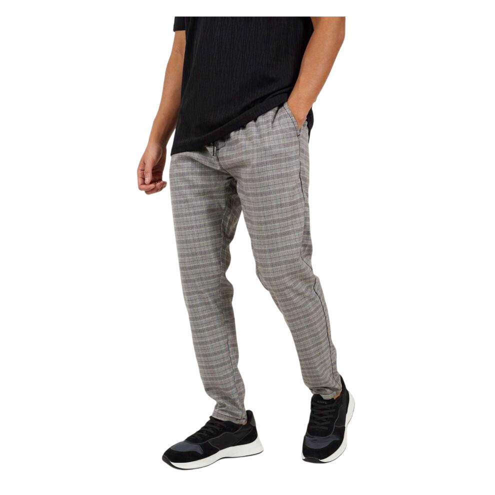 Brave Soul (34R, Grey) Mens Checked Jogging Bottoms