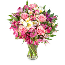 Peruvian Lily and Belle Rose's - Large Fresh Flower Bouquet with Vase