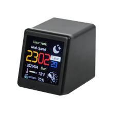 (Black) Exclusive to meteorological station WIFI smart desktop electronic clock weather small TV digital ornaments