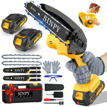 Mini Chainsaw Cordless, 6 Inch Electric Power Chain Saw with 2 Batteries & 2 Chains, Small Chainsaw with Safety Lock for Tree Trimming, Garden